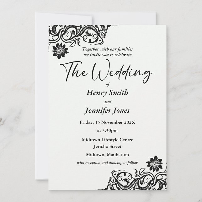 Invitación a la boda de encaje blanco y negro (Subido por el creador)
