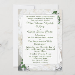 Invitación a la boda de encaje blanco y Rosa deja