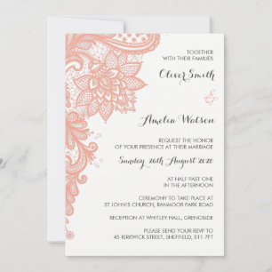 Invitación a la boda de encaje de coral