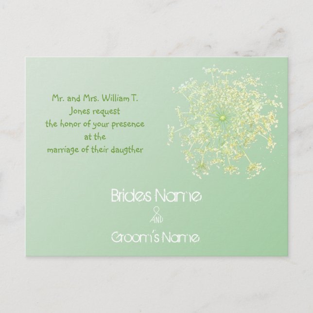 Invitación a la boda de encaje de la Reina Ana Ver (Anverso)