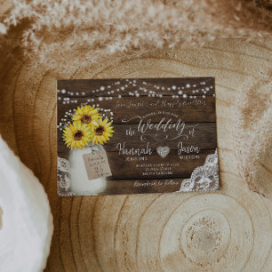 Invitación a la boda de encaje de madera rústica, 