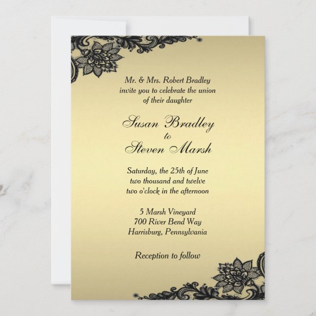 Invitación a la boda de encaje de oro (Anverso)