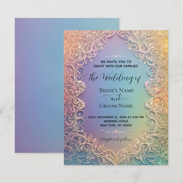 Invitación a la boda de encaje delgada (Anverso / Reverso)