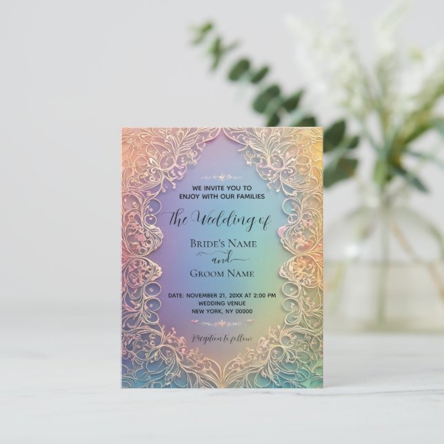 Invitación a la boda de encaje delgada (Anverso de pie)