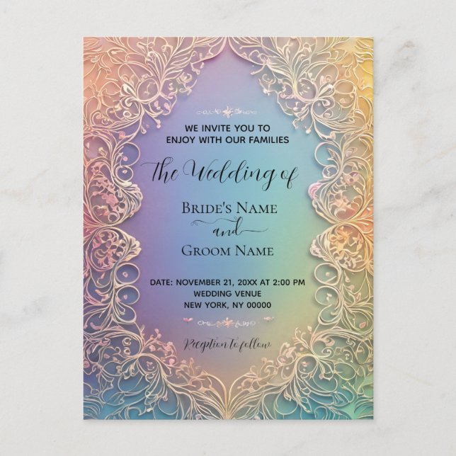 Invitación a la boda de encaje delgada (Anverso)