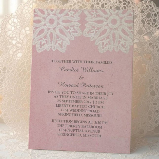 Invitación a la boda de encaje elegante rosa (Pink Elegant Lace Wedding Invite)