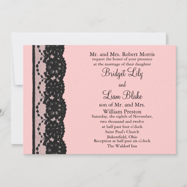 Invitación a la boda de encaje francés (rosa) (Anverso)