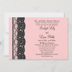 Invitación a la boda de encaje francés (rosa)