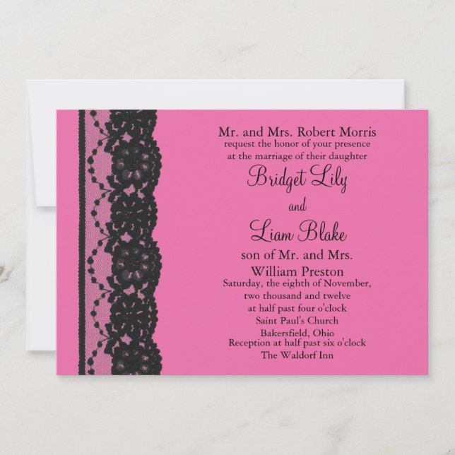 Invitación a la boda de encaje (fucsia) (Anverso)