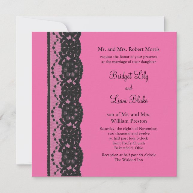 Invitación a la boda de encaje (fucsia) (Anverso)