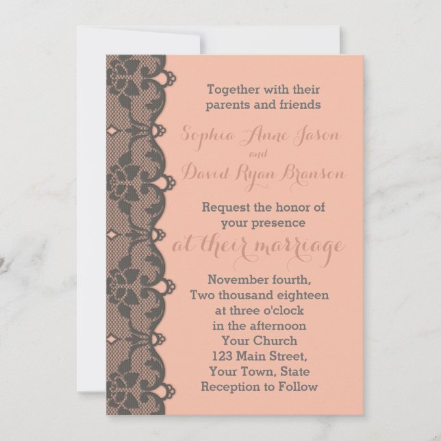 Invitación a la boda de encaje gris de pintura de  (Anverso)