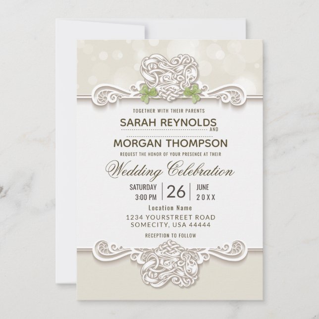 Invitación a la boda de encaje irlandesa (Anverso)