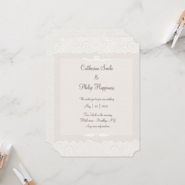 Invitación a la boda de encaje minimalista (Anverso/Reverso In Situ)