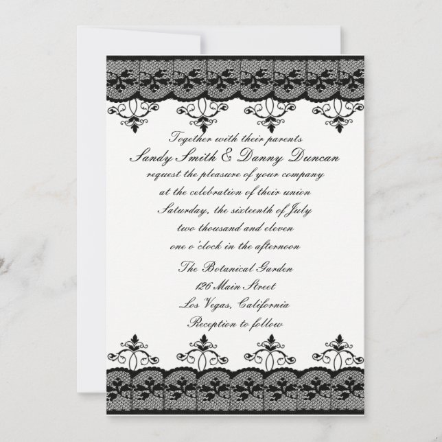 Invitación a la boda de encaje negro (Anverso)
