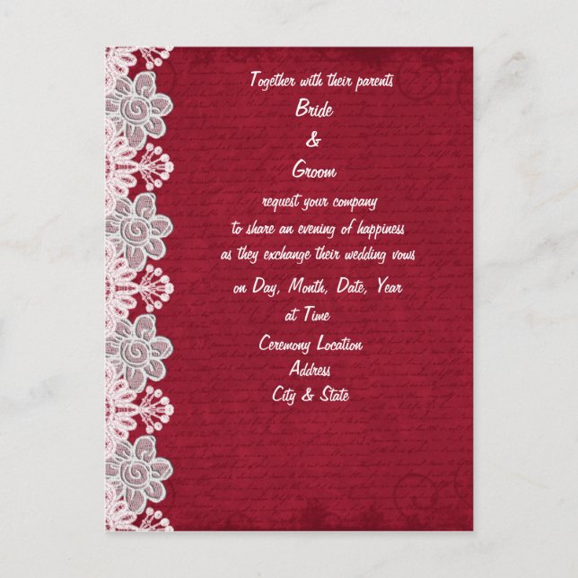 Invitación a la boda de encaje rojo (Anverso)
