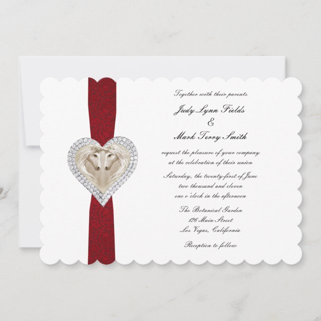 Invitación a la boda de encaje rojo de Unicornio (Anverso)