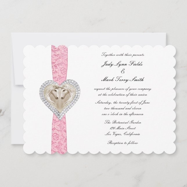 Invitación a la boda de encaje rosa de Unicorn (Anverso)
