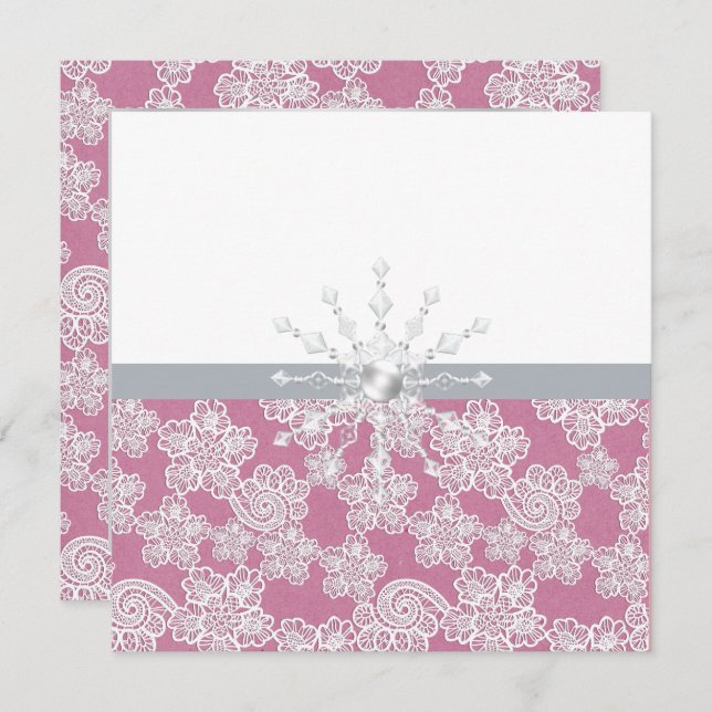 Invitación a la boda de encaje rosado de Rubor (Anverso / Reverso)