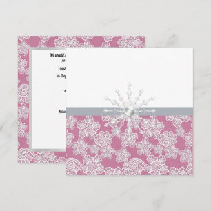 Invitación a la boda de encaje rosado de Rubor