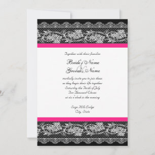 Invitación a la boda de encaje rosado y negro