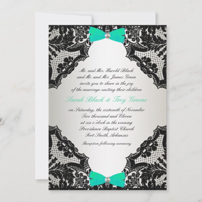 Invitación a la boda de encaje verde rojo, blanco  (Anverso)