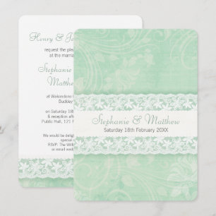 Invitación a la boda de encaje verde y blanco