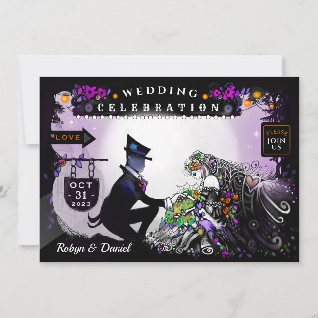 Invitación a la boda de encantamiento de Halloween (Anverso)
