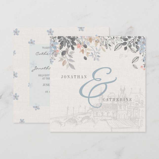 Invitación a la Boda de Encanto del Viejo Mundo (Anverso / Reverso)