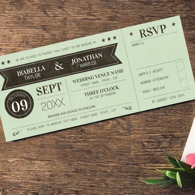 Invitación a la boda de entradas antiguas con RSVP (Subido por el creador)
