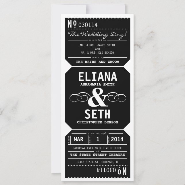 Invitación a la boda de entradas para el teatro de (Anverso)