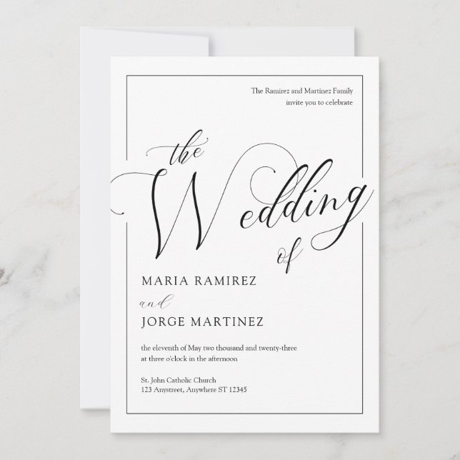 Invitación a la boda de escritura formal elegante  (Anverso)