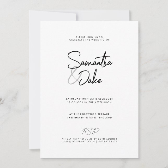 Invitación a la boda de escritura moderna de perso (Anverso)