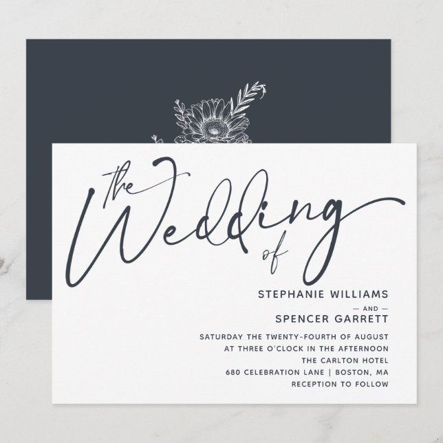 Invitación a la boda de escritura moderna mínima s (Anverso / Reverso)