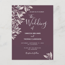 Invitación a la boda de escritura púrpura botánica