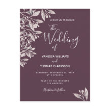 Invitación a la boda de escritura púrpura botánica