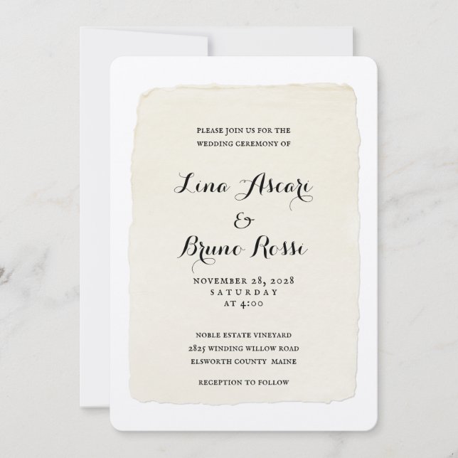 Invitación a la boda de escritura Rustic Pen y tin (Anverso)