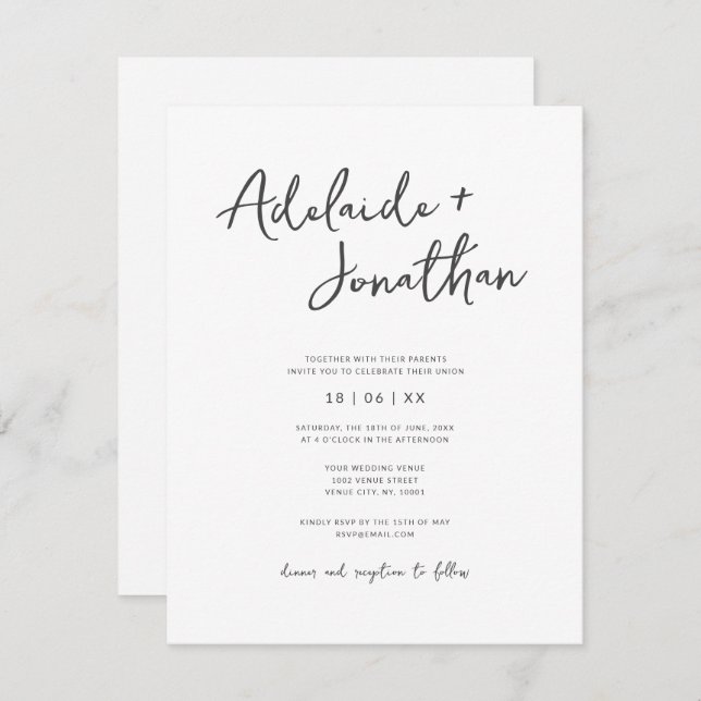 Invitación a la boda de escritura simple Minimalis (Anverso / Reverso)