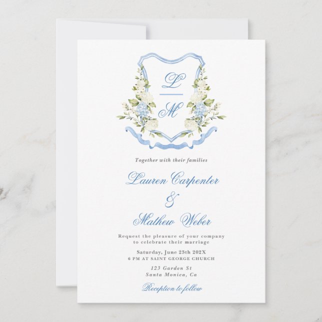 Invitación a la boda de Escudo de acuarela (Anverso)