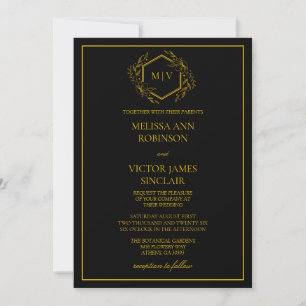 Invitación a la boda de Escudos con monograma negr