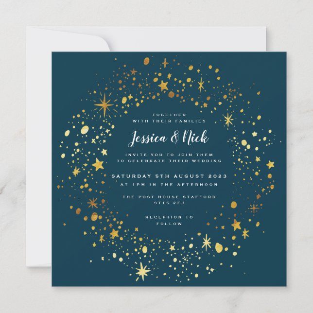 Invitación a la boda de esparkle con estrellas de  (Anverso)