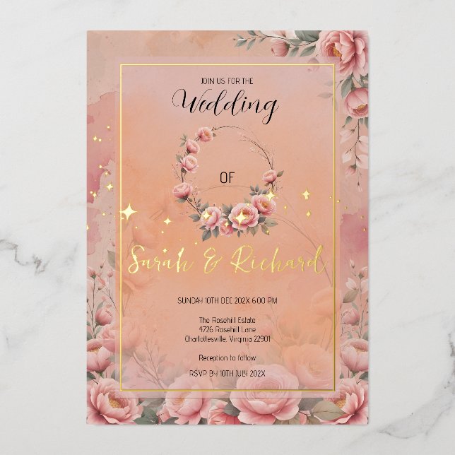 Invitación a la boda de esparkle en el jardín de c (Anverso)