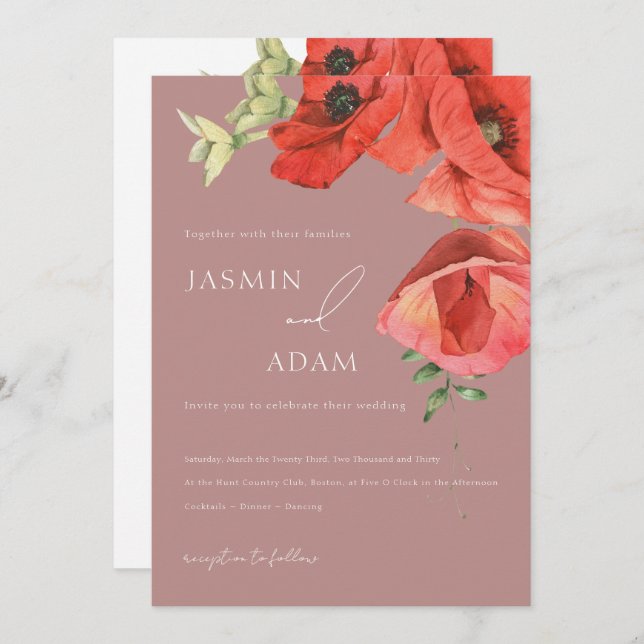 Invitación a la boda de espías rosados y rojos pol (Anverso / Reverso)