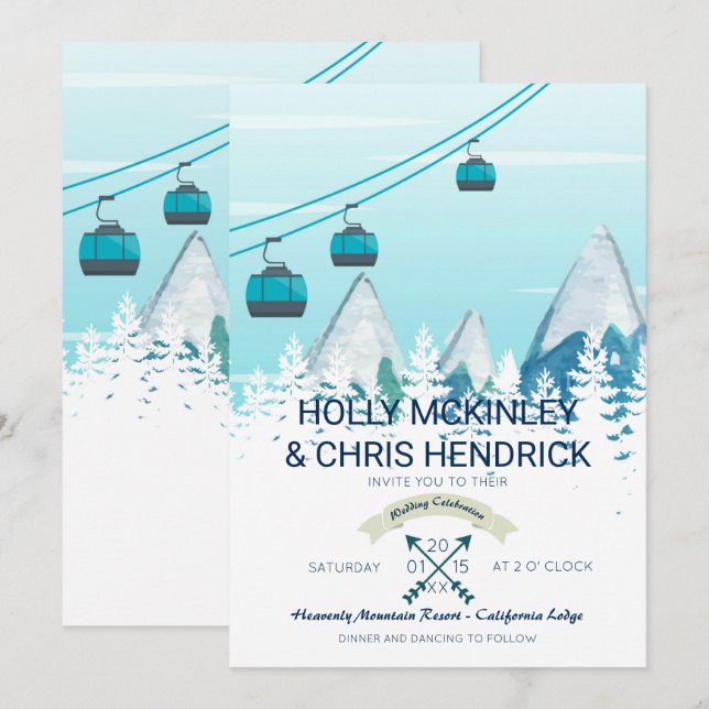Invitación a la Boda de Esquí de Invierno de Monta (Anverso / Reverso)
