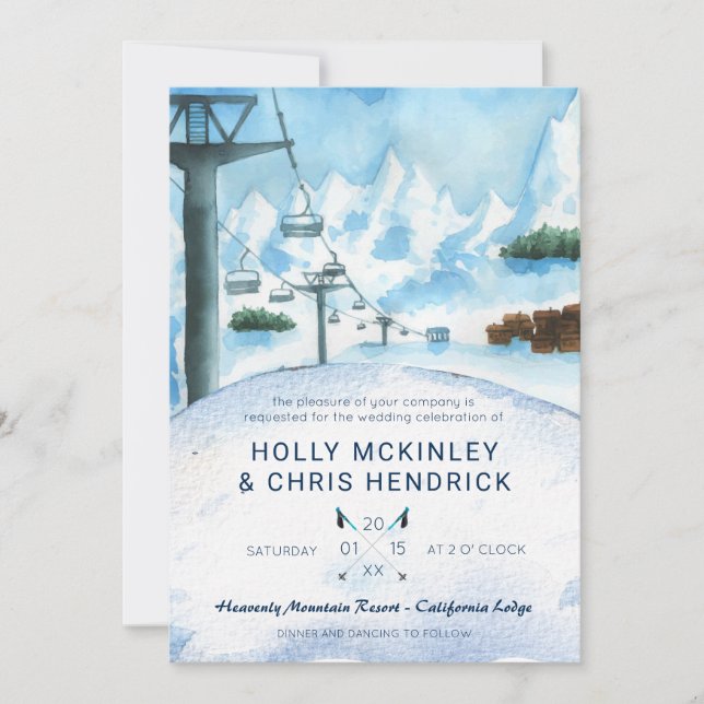 Invitación a la Boda de Esquí de Invierno de Monta (Anverso)