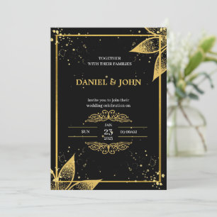 Invitación a la boda de estilo indio: negro y oro