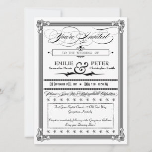 Invitación a la boda de estilo Poster blanco y neg