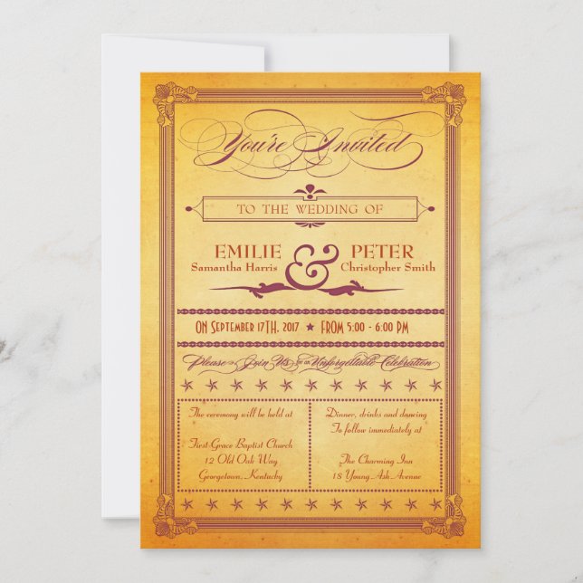 Invitación a la boda de estilo Poster de Borgoña N (Anverso)