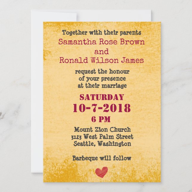 Invitación a la boda de estilo rústico antiguo con (Anverso)