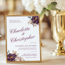 Invitación a la boda de estilo vintage, flujo púrp
