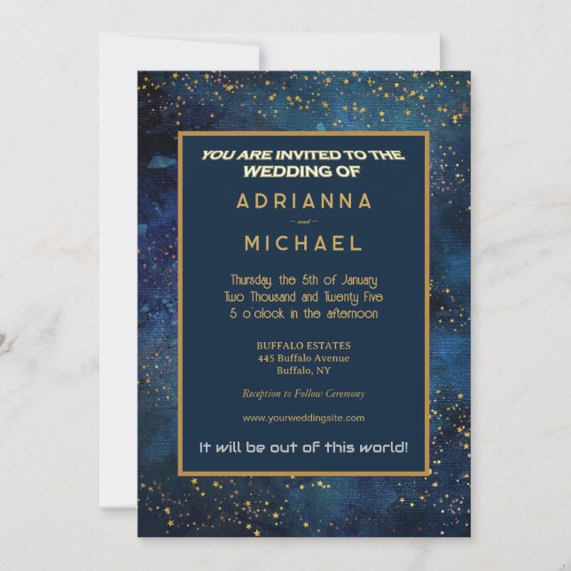 Invitación a la boda de estrellas de galaxia espac (Anverso)